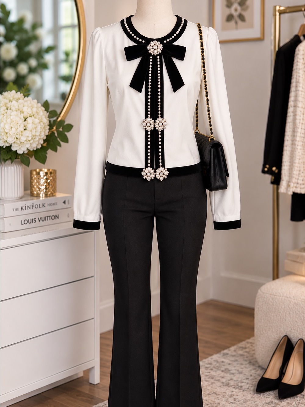 The Boutique Black and White Embellished Top